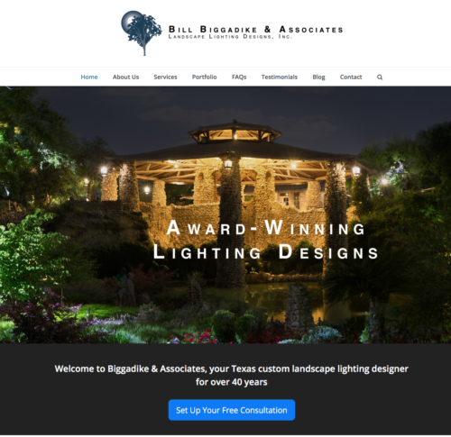 Image of Biggadike and Associates Landscape Lighting Designs website
